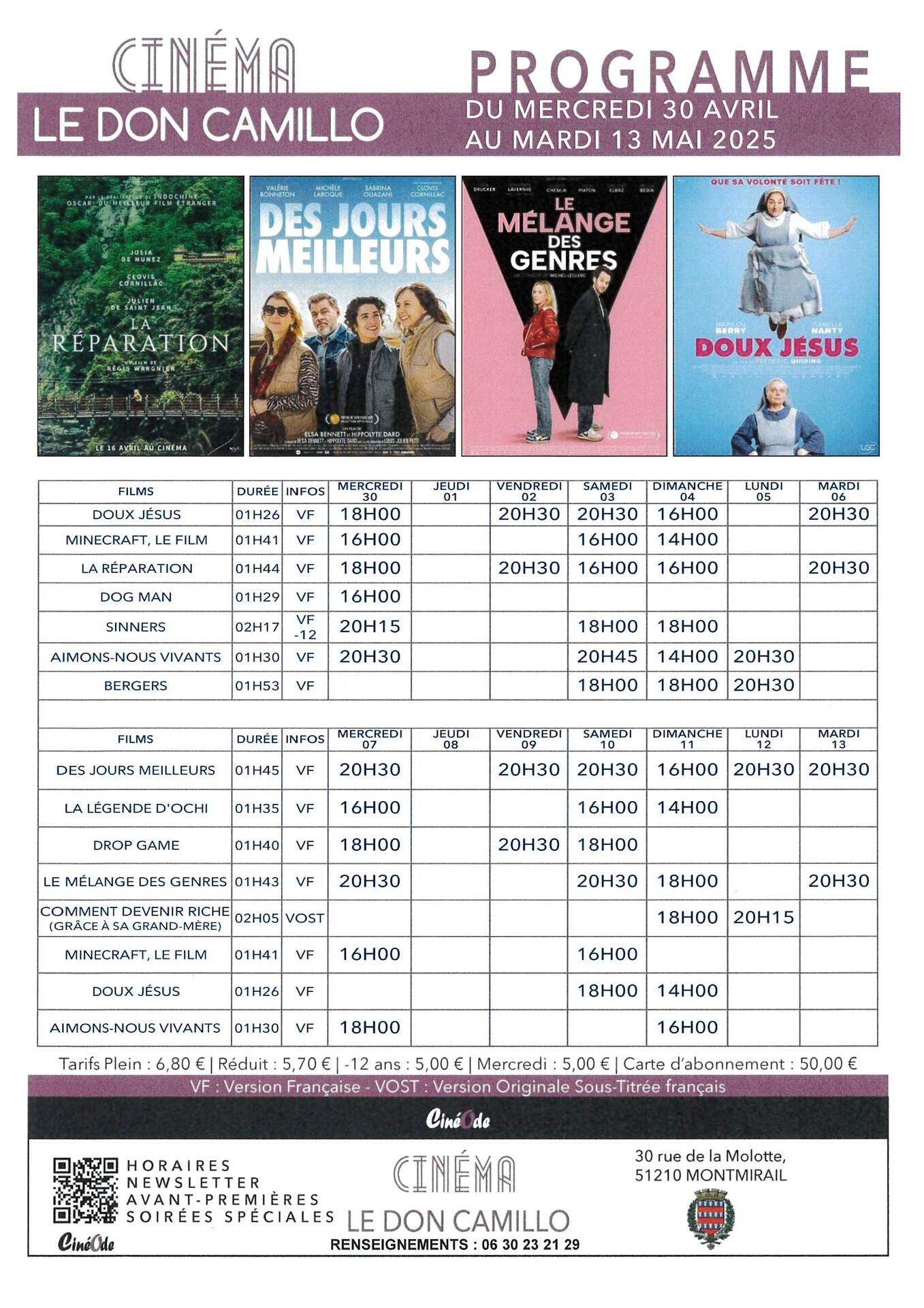 Ciné du 30 avril au 13 mai 2025