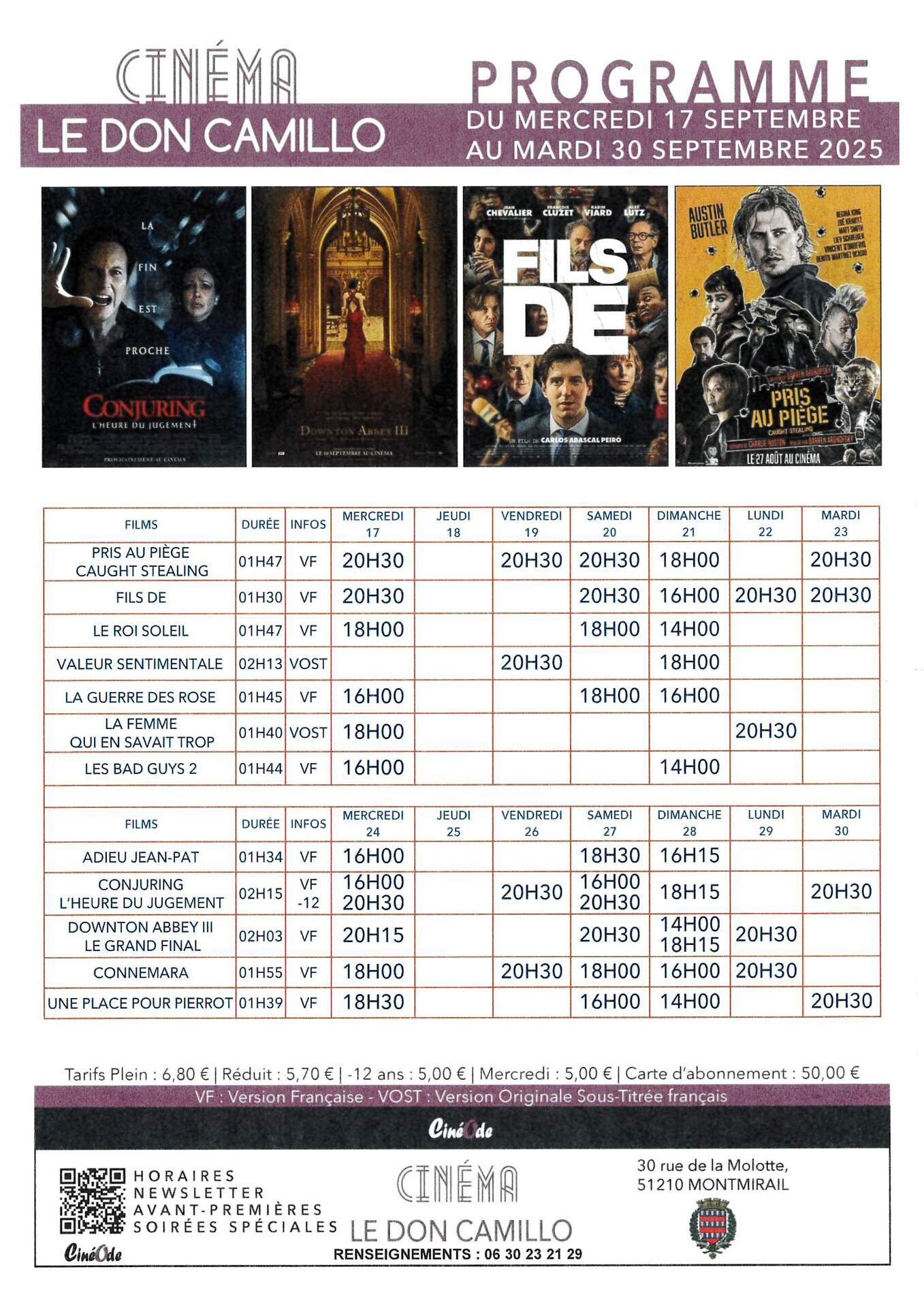 Ciné du 17 au 30 sept. 2025